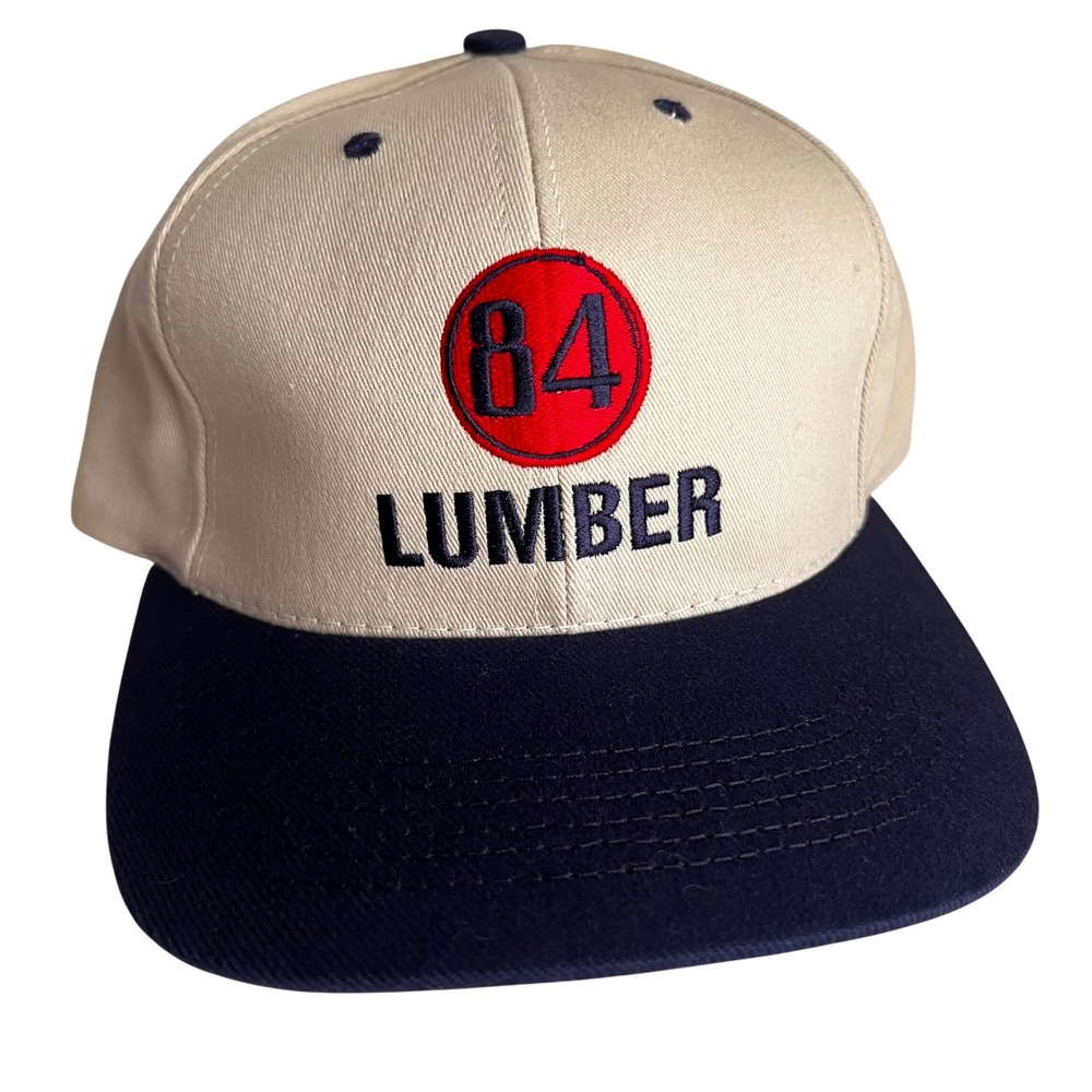 Vintage 84 Lumber Hat Tan Navy Blue Strapback Cap Made in USA Graffiti 100